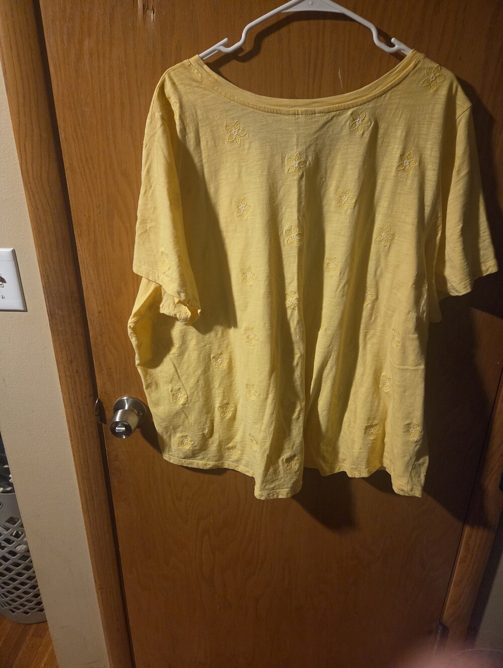 CJ Banks Yellow Short Sleeve Embroidered Top